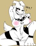  absurd_res anthro areola azriel big_breasts bovid breasts brown_background caprine female genitals goat hi_res killer._ez looking_at_viewer mammal nipples pussy simple_background smile solo white_body 