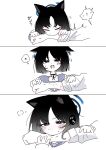  1girl 1other absurdres animal_ears bite_mark biting black_eyes black_hair blue_archive bobok cat_ears highres kikyou_(blue_archive) short_hair 