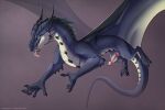  aroused blue_body darkarlett dragon enjoying feral genitals green_eyes hi_res jumping knot male naughty_face penis ravey_yurikai_silverclaw_(raverdragon93) scalie solo tongue upset western_dragon 