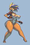  activision anthro areola bandicoot big_butt bigdad blonde_hair blue_hair bottomless breasts butt clothed clothing crash_bandicoot_(series) female hair mammal marsupial nipple_piercing nipple_ring nipples open_mouth open_smile piercing pirate_tawna ring_piercing smile solo 
