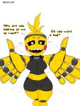  absurd_res animatronic bodily_fluids breath chica_(fnaf) embrace female five_nights_at_freddy&#039;s five_nights_at_freddy&#039;s_2 hi_res hug machine panting robot scottgames sweat sweaty_legs toy_chica_(fnaf) 