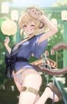  2023 andira_(granblue_fantasy) animal_humanoid asian_clothing blonde_hair blush bodily_fluids breasts candy clothed clothing cotton_candy dessert east_asian_clothing female food fundoshi granblue_fantasy hair hi_res humanoid japanese_clothing kimblee_(artist) mammal mammal_humanoid monkey_humanoid one_eye_closed primate primate_humanoid small_breasts solo sweat underwear wink 