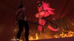  16:9 3d_(artwork) agape_(petruz) anthro areola big_breasts black_body breasts canid canine canis claws clothed clothing digital_media_(artwork) dominant dominant_female dragon duo eye_contact female fire fur genitals hair hi_res horn huge_breasts larger_female lava looking_at_another male mammal melee_weapon nipples nude open_mouth petruz_(copyright) pink_body scales scalie size_difference smaller_male source_filmmaker sword tail thick_thighs topwear warfare_machine weapon wide_hips widescreen wolf zeke_dile 