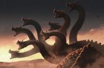  animal bird dragon fog hydra monster multiple_heads no_humans original oversized_animal scenery sunset western_dragon yk_funa 