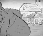  after_vore ambiguous_gender belly big_belly building digestion equid equine feral feral_pred greyscale hi_res horse horse_pred house mammal monochrome solo story story_in_description thatgryphonguy tongue tongue_out village vore 