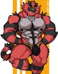  abs absurd_res anthro black_clothing black_underwear clothed clothing darknaigart fur generation_7_pokemon hands_behind_back hi_res incineroar looking_at_viewer male muscular muscular_anthro muscular_male nintendo nipples one_eye_closed pecs pokemon pokemon_(species) red_body red_fur solo topless underwear wink 