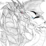  2018 blue-eyes_white_dragon blue_eyes bodily_fluids claws dragon drooling duel_monster duo eye_contact fangs feral hi_res horn kissing looking_at_another making_out marcushunter red-eyes_black_dragon red_eyes saliva saliva_on_tongue saliva_string scales scalie signature teeth tongue tongue_out yu-gi-oh! 