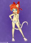  absurd_res accessory anthro blossomblaze blue_eyes bow_ribbon chest_fur clothing fan_character female hair hair_accessory hair_bow hair_ribbon hi_res humanoid long_tail looking_at_viewer mammal mouse murid murine nipples panties pose red_hair ribbons rodent short_hair solo spread_legs spreading tail underwear 