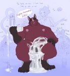  absurd_res anthro background_character balls bat big_balls big_pecs big_penis bodily_fluids claws cum dhalo_(himeros) dialogue ear_piercing excessive_cum excessive_genital_fluids excessive_precum facial_piercing fur genital_fluids genitals hi_res himerosthegod ladder_piercing lip_piercing male mammal muscular nipple_piercing nipples orgasm_face pecs penetrable_sex_toy penis piercing precum red_body red_eyes red_fur sex_toy simple_background solo thesh_(himeros) 