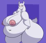  2023 anthro areola artist_name belly big_belly big_breasts big_nipples border boss_monster bovid breasts caprine curvy_figure deep_navel digital_media_(artwork) eyelashes female floppy_ears genitals hi_res horn huge_breasts huge_hips huge_thighs looking_at_viewer mammal mature_female mechaclank navel nipples nude obese obese_anthro obese_female overweight overweight_anthro overweight_female puffy_areola purple_border pussy red_eyes smile solo standing thick_thighs toriel undertale undertale_(series) voluptuous white_body wide_hips 
