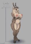  anthro antlers arm_under_breasts big_breasts breasts brown_body brown_fur chart cloven_hooves crossed_arms deer female front_view fur genitals height_chart hi_res hooves horn looking_at_viewer mammal new_world_deer nude pussy reindeer schmutzo solo standing 