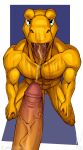  abs agumon anthro bandai_namco bodily_fluids digimon digimon_(species) drinking drinking_urine duo eye_contact first_person_view foreskin genital_fluids genitals hi_res iudicium86 kneeling looking_at_another male male/male muscular peeing penis retracted_foreskin urine urine_in_mouth vein veiny_penis watersports 
