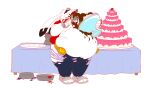  2017 3_toes anthro belly belly_expansion belt big_belly blue_bottomwear blue_clothing blue_pants bottomwear broken_belt cake clothing cutlery dessert eating_ice_cream expansion feet five_frame_sequence food fur furniture hi_res ice_cream king_kazma kitchen_utensils lagomorph leporid love_handles male mammal messy pants pie_tin pink_clothing pink_underwear plate rabbit red_clothing red_topwear red_vest sequence shirtless_anthro shirtless_male simple_background sins-n-sweets solo spoon stuffing summer_wars table tablecloth toes tools topwear torn_bottomwear torn_clothing torn_pants torn_shoes torn_underwear underwear vest weight_gain white_background white_body white_fur 
