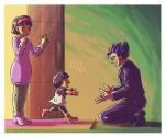  1boy 2girls ^_^ black_footwear black_hair black_jacket black_pants blunt_ends blush boots border child closed_eyes commentary_request door dragon_ball dragon_ball_super dress dress_shirt eyelashes family father_and_daughter female_child fingerless_gloves glasses gloves hairband hands_up happy husband_and_wife jacket koukyouji long_sleeves mother_and_daughter multiple_girls notice_lines open_mouth outstretched_arms pan_(dragon_ball) pants pantyhose profile purple_dress purple_footwear red_footwear red_gloves red_hairband running shirt shoes short_hair short_sleeves shorts sleeve_cuffs smile son_gohan spiked_hair squatting standing t-shirt teeth upper_teeth_only videl white_border white_shirt 