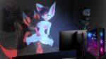  16:9 abethefox anal anthro atsu_dragneel bare_breasts big_breasts bluefox breasts canid canine duo female fox gaming_chair genitals hi_res huge_breasts humanoid intersex intersex/male looking_at_another male male/female mammal peeping penis red_penis vixxen_morningstar widescreen wiprogress 