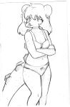  absurd_res anthro candlebird2 clothing crossed_arms dinosaur female goodbye_volcano_high hair hi_res looking_at_viewer monochrome ornithischian panties reptile scalie sketch slightly_chubby snoot_game_(fan_game) solo standing stegosaurian stegosaurus stella_(gvh) thyreophoran traditional_media_(artwork) underwear 