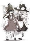  6+girls alice_margatroid apron bare_shoulders blush bow cirno detached_sleeves flandre_scarlet frilled_apron frilled_skirt frills greyscale grin hair_between_eyes hair_bow hair_tubes hakurei_reimu hat hat_bow holding holding_pen holding_pencil houraisan_kaguya japanese_clothes kirisame_marisa komeiji_koishi konpaku_youmu long_hair matara_okina mizumoto_tadashi monochrome multiple_girls nontraditional_miko one_eye_closed open_mouth oversized_object pen pencil puffy_short_sleeves puffy_sleeves remilia_scarlet ribbon-trimmed_sleeves ribbon_trim second-party_source shirt shoes short_sleeves sidelocks skirt smile socks sukuna_shinmyoumaru touhou vest waist_apron white_sleeves wide_sleeves witch_hat yakumo_yukari 