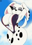  101_dalmatian_street 101_dalmatians 2023 absurd_res anthro anthrofied artist_name big_breasts bikini black_body black_eyebrows black_eyelashes black_fur black_nose breasts canid canine canis clothing cloud curvy_figure dalmatian day digital_media_(artwork) disney dolly_(101_dalmatians) domestic_dog eyebrows eyelashes eyes_closed female fur head_tuft hi_res hourglass_figure huge_breasts mammal motion_lines multicolored_bikini multicolored_body multicolored_clothing multicolored_fur multicolored_swimwear navel nr_ac one-piece_swimsuit outside pink_inner_ear purple_bikini purple_clothing purple_swimwear raised_tail red_bikini red_clothing red_swimwear sky solo sound_effects spots spotted_body spotted_fur standing stretching swimwear tail text thick_thighs tuft watermark white_body white_fur white_tail wide_hips 