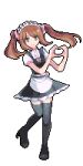  1girl apron black_dress bow brown_hair dress green_eyes heart heart_hands high_heels idolmaster idolmaster_side-m looking_at_viewer lowres maid maid_apron maid_headdress mizushima_saki naname_(fossama1) pink_bow pixel_art shirt simple_background smile solo standing standing_on_one_leg thighhighs transparent_background twintails white_shirt zettai_ryouiki 