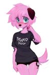  anthro baggy_clothing beagle blue_eyes bottomwear canid canine canis cartoon_network clothing courage_(character) courage_the_cowardly_dog courage_the_cowardly_dog_(character) domestic_dog female fur hair hi_res hunting_dog kolae mammal pink_body pink_fur pink_hair scent_hound shorts spandex spandex_shorts tight_clothing 