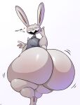  &lt;3 absurd_res anthro big_butt bottomless butt clothed clothing dot_eyes english_text hi_res huge_butt huge_hips huge_thighs hyper hyper_butt lagomorph leporid looking_at_viewer looking_back male mammal max_(sam_and_max) one_eye_closed open_mouth rabbit sam_and_max schplingnops shirt solo text thick_thighs topwear white_body wide_hips wink 