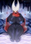  &lt;3 18_(artist) anthro areola arthropod biped black_body blue_areola blue_nipples blush breasts detailed_background female front_view genitals hi_res hollow_knight hornet_(hollow_knight) nipples non-mammal_breasts pussy sitting solo team_cherry white_body 