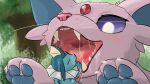  ambiguous_gender blush bodily_fluids claws duo eeveelution espeon feral forest generation_1_pokemon generation_2_pokemon hi_res jayfeather233 licking nintendo open_mouth pawpads paws plant pokemon pokemon_(species) saliva saliva_string teeth tongue tongue_out tree vaporeon vore 