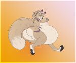  anthro belly big_belly blue_eyes breasts canid canine canis cmitchell female fox hi_res long_tail magic_user mammal paws purple_stripes solo stripes tail vore witch wolf 