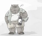  2023 anthro bottomwear clothing eyewear glasses hi_res humanoid_hands kemono male mammal overweight overweight_male pommn_mn shirt shorts simple_background solo suid suina sus_(pig) topwear wild_boar 