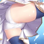  1girl ass blue_thighhighs boots character_request close-up commission crotch_focus cryptract from_below panties pixiv_commission pleated_skirt skirt solo thigh_boots thighhighs torimaru underwear white_panties 