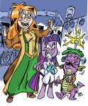  2017 agatha_heterodyne anthro blonde_hair breasts clothed clothing coat dragon equid equine female friendship_is_magic fur girl_genius green_eyes group hair hasbro hi_res horn human lab_coat male mammal my_little_pony purple_body purple_fur purple_hair spike_(mlp) tokiotoyy2k topwear trio twilight_sparkle_(mlp) winged_unicorn wings 