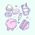  1boy :&gt; :&lt; :3 :d becky_cas blush chibi cream dango doughnut food fruit heart highres kirby kirby_(series) milkshake open_mouth sandwich smile strawberry wagashi 