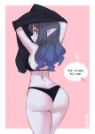  &lt;3 big_butt blue_eyes blue_hair borvar breasts butt clothing dialogue elf female hair hi_res humanoid humanoid_pointy_ears looking_back panties rear_view shirt signature smile solo speech_bubble text thick_thighs topwear underwear undressing unknown_character 
