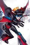  1girl armor blue_eyes breasts highres humanoid_robot official_art panties red_lips red_panties robot sarah_stone shoulder_armor solo the_transformers_(idw) thighs transformers underwear windblade wings 