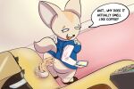  aggretsuko anthro bottomwear break_room canid canine clothed clothing coffee_mug dialogue feces female fennec fenneko food food_scat fox ice_cream_cone mammal raised_bottomwear raised_clothing raised_skirt sanrio scat shit-tier-skunk short_stack skirt solo 