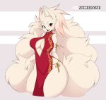  anthro artist_logo asian_clothing button_(fastener) chinese_clothing cleavage_cutout clothed clothing curvy_figure east_asian_clothing fangs female generation_1_pokemon hourglass_figure logo makeup mascara mohawk naomi_(skwidbone) ninetales nintendo pokemon pokemon_(species) red_eyes revealing_outfit skwidbone tail teeth thick_thighs 