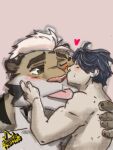  &lt;3 anthro blue_hair blush duo felid fur hair holding_partner human human_on_anthro interspecies intimate kissing larger_anthro larger_male male male/male mammal multicolored_body multicolored_fur muscular muscular_anthro muscular_male nude pacopann pantherine pecs romantic romantic_couple signature size_difference smaller_human smaller_male striped_body striped_fur stripes tiger tongue tongue_out white_body white_fur white_hair yellow_body yellow_fur 
