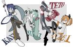  1boy 3girls a.i._voice adachi_rei ahoge aqua_hair aqua_necktie arched_back arm_up belt bent_over black_belt black_leggings blue_hair blush_stickers boots border brown_pants character_name closed_eyes coat collared_shirt detached_sleeves drill_hair expressionless floating food grey_background grey_footwear grey_scarf grey_shirt grey_skirt grey_sleeves hair_ornament hair_ribbon half-closed_eyes hand_on_headphones hands_on_own_knee hatsune_miku headlamp highres holding holding_food holding_spring_onion holding_vegetable jacket kaito_(vocaloid) kasane_teto knee_up leggings long_hair medium_hair microphone miniskirt multiple_girls music necktie one_side_up open_clothes open_jacket open_mouth orange_eyes orange_hair outside_border outstretched_arms pants radio_antenna red_eyes red_hair ribbon scarf shirt shoes short_hair singing skirt sleeveless sleeveless_shirt smile sneakers spring_onion tabun_ningen thigh_boots turtleneck twin_drills twintails utau vegetable very_long_hair vocaloid white_border white_coat white_jacket white_ribbon 