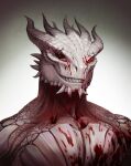  absurd_res anthro baldur&#039;s_gate blood bodily_fluids dragon dragonborn_(dnd) dungeons_and_dragons grin hasbro hi_res horn male muscular muscular_anthro muscular_male red_eyes scales sharp_teeth shirtless smile solo tavyapl teeth the_dark_urge_(baldur&#039;s_gate) white_body white_scales wizards_of_the_coast 