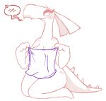  anthro blush dragon female kneeling monochrome mostly_nude pink_and_white seductive simple_background solo speech_bubble spiked_tail spikes spikes_(anatomy) spot_color the_weaver towel white_background 