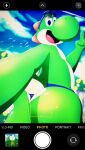  2023 4_fingers anthro big_butt biped butt camera_hud digital_media_(artwork) eyewear fingers gesture green_yoshi looking_at_viewer male mario_bros mostly_nude nintendo rear_view selfie simple_background smile solo sunglasses thelewdshi thick_thighs v_sign yoshi 