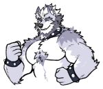  2023 anthro beard biceps bracelet chest_tuft collar ear_tuft facial_hair fur hair jewelry male multicolored_body multicolored_fur muscular muscular_anthro muscular_male one_eye_closed pecs pk_dreem purple_body purple_fur purple_hair solo spiked_bracelet spiked_collar spikes tuft two_tone_body two_tone_fur white_hair wink zeke_(pkdreem) 