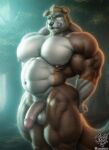  2023 abs anthro areola balls barazoku bear beard biceps big_muscles brown_body brown_fur brown_hair canid canine canis digital_media_(artwork) domestic_dog eyebrows facial_hair foreskin fur genitals glans hair half-erect hi_res humanoid husky hybrid jugg4 koge_(kogenta_blackfang) licking licking_lips male mammal muscular muscular_anthro muscular_male muscular_thighs navel nipples nordic_sled_dog open_mouth open_smile pecs penis pinup pose pubes quads retracted_foreskin smile solo spitz teeth thick_thighs tongue tongue_out vein veiny_muscles veiny_penis whiskers white_body white_fur 