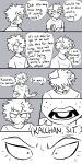  absurd_res animal_humanoid canid canid_humanoid canine canine_humanoid clothed clothing comic dialogue dog_humanoid duo english_text fangs floppy_ears greyscale hi_res human humanoid izuku_midoriya katsuki_bakugou male mammal mammal_humanoid monochrome my_hero_academia pretty_werewolf speech_bubble teeth text 