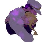  2boys black_hair blonde_hair braid colored_eyelashes giorno_giovanna hand_in_another&#039;s_hair hat hug jojo_no_kimyou_na_bouken kujo_jotaro male_focus morikiri multiple_boys star_(symbol) star_print vento_aureo 