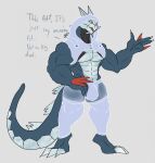  alcor_(daikuhiroshiama) anthro baxcalibur bulge claws clothing daikuhiroshiama dragon english_text generation_9_pokemon hi_res hoodie jacket male muscular muscular_anthro muscular_male nintendo pokemon pokemon_(species) sharp_claws solo text topwear 