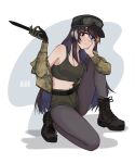  absurdres alina_svard_kovalenko_(laotianaviator) archirai crop_top heterochromia highres knife military military_uniform multicolored_hair non-web_source original pantyhose shorts smug uniform 