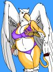  anthro avian belly big_breasts bikini breasts clothing danellz digital_media_(artwork) feathered_wings feathers female fur gryphon hand_on_breast huge_breasts multicolored_body multicolored_fur mythological_avian mythology nipple_outline pregnant solo swimwear two_tone_body two_tone_fur white_body white_feathers wings 