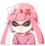  1girl angry closed_eyes inkling inkling_girl long_hair long_sleeves namori no_nose pink_hair pink_shirt pointy_ears puffy_cheeks shirt simple_background solo splatoon_(series) tentacle_hair upper_body white_background 