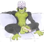  anthro ape armor autofootjob balls black_body black_fur cartoon_network chimpanzee foot_fetish foot_play fur genitals green_body green_skin grin haplorhine headgear helmet holding_penis humanoid_genitalia humanoid_penis looking_at_viewer male mammal masturbation mojo_jojo nipples pan_(genus) penile penile_masturbation penis pink_eyes powerpuff_girls prehensile_feet primate see-saw smile solo 